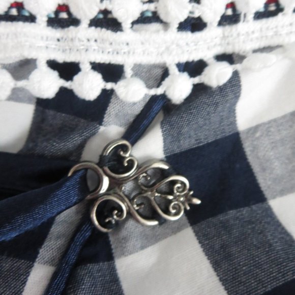 Like New Sleeveless Corset Front Dress Navy & White Gingham Check BOHO M… - Picture 14 of 15